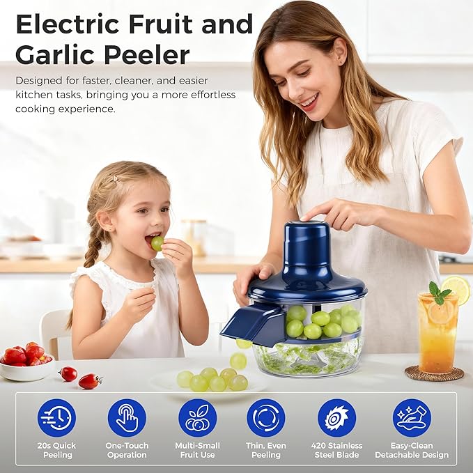Automatic Grape Peeler Machine, Electric Garlic and Cherry Tomato Peeler, Cordless Fruit Skin Remover for Small Produce, Easy Peeling Kitchen Tool (Blue, 1PC)
