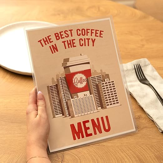 Ilyapa 30 Pack of Menu Covers 8.5 x 11 Inches - Single Page, 2 View - Restaurant Menu Covers, Double Stitched Sleeves, Two Clear Viewing Surfaces