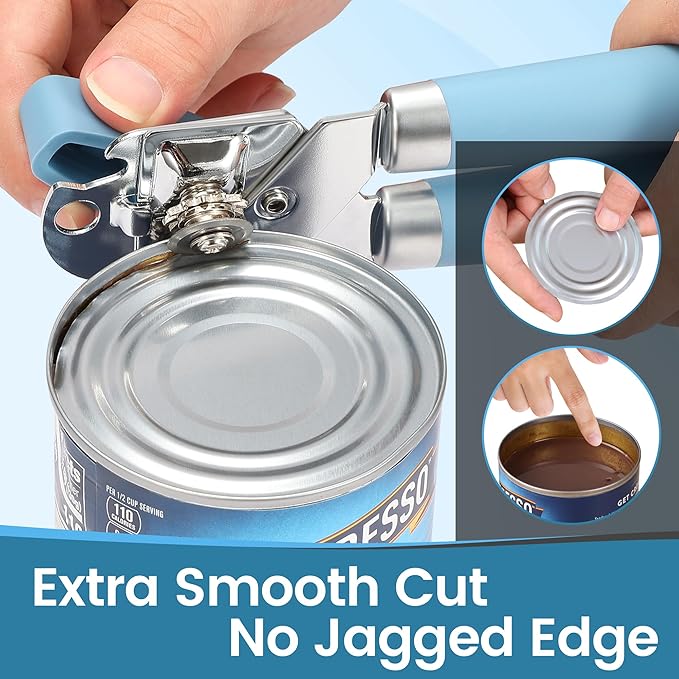 Heavy Duty Manual Can Opener with Magnet and Bottle Opener, Vayvnt Stainless Steel Can Opener, Oversized Handle Easy Use, Multifunctional Kitchen Essentials for Seniors, Sharp Blade&Smooth Edge, Blue