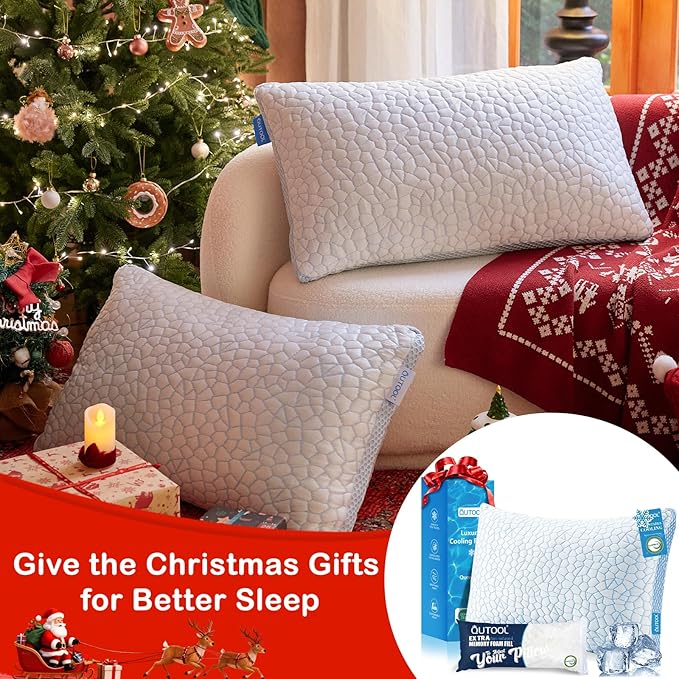 QUTOOL Enhanced Cooling Gel Pillow King Size 1 Pack, CertiPUR-US Shredded Memory Foam Pillows for Hot Sleepers, Support Yet Soft Adjustable Bed Pillow for Side, Back, Stomach Sleepers, Home Gifts