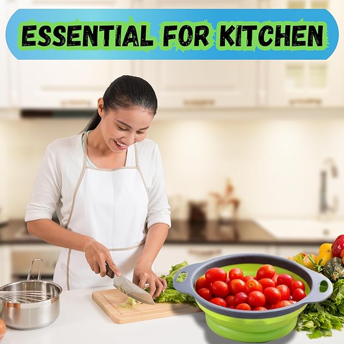 Collapsible Colander Set,Premium Food Grade Silicone Folding Strainers with Handles Space Saving Colanders for Draining Pasta,Vegetables & Fruits,Ideal for Kitchen & Travel (3pc)