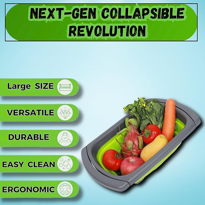 Collapsible Colander Set,Premium Food Grade Silicone Folding Strainers with Handles Space Saving Colanders for Draining Pasta,Vegetables & Fruits,Ideal for Kitchen & Travel (1pc)