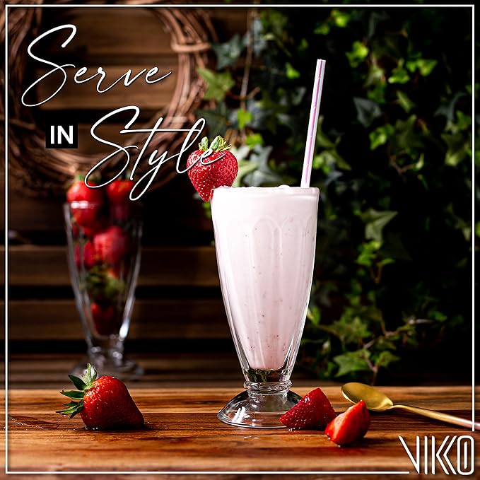 Vikko Milkshake Glasses, Set of 6 Footed Ice Cream Cups, 11.5 Ounce Milkshake Cups, Thick and Durable Dessert Cups Glass, Ice Cream Bowls, Sundae Glasses