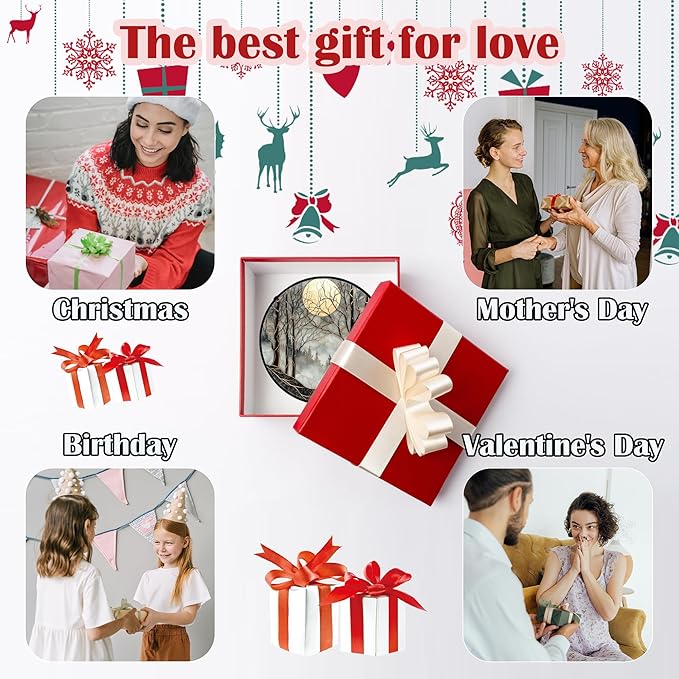Stained Glass Window Hanging - Black and White Gold Moon Forest Sun Catcher for Door Home Decor Suncatcher Christmas Mother's Day Birthday Gifts for Women Men Lovers Mom Nana 15 in