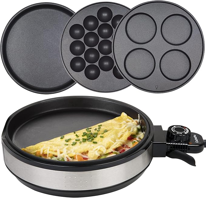 Multi Baker Deluxe- Holiday Baking Made Easy- Electric Appliance w Temp Control 3 Interchangeable Skillets for Grilling, Baking, Dessert Making- Grilled Cheese Omelets Pizza Sandwiches Cake Pops, Gift