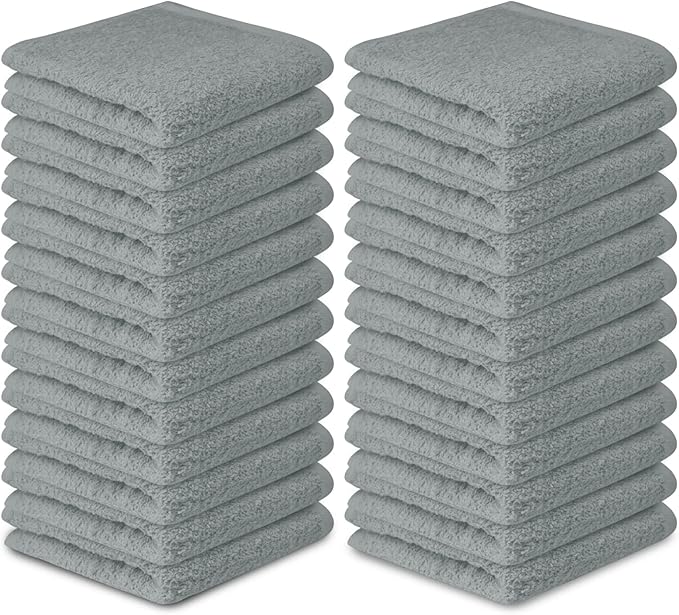 Softolle 100% Cotton Washcloths 24 Pack (12x12 Inches) Soft, Highly Absorbent Washcloth, Face Towels, Wash Cloths for Face, Ring Spun, Bulk Pack (Silver Grey)