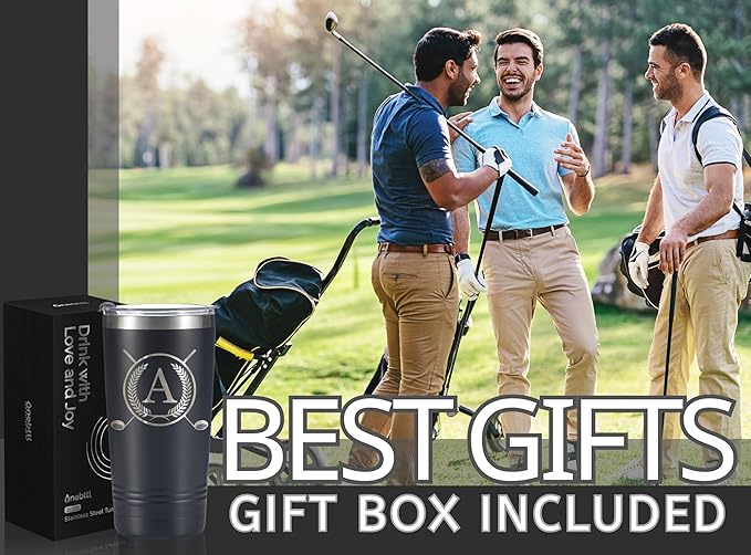 Onebttl Golf Gifts for Men with Initial for Golfer & Golf Lovers, 20oz Travel Mug, Perfect Gifts for Men, Birthday, Christmas - A