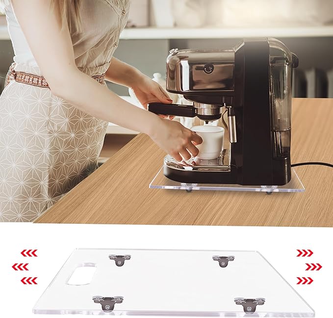 Appliance Sliders for Kitchen Appliances, Sliding Tray for Coffee Maker, Coffee Pot Slider Tray with Rubber Rolling Wheels for Heavy Kitchen Appliances like Blender (colorless, 10"D x 12"W)