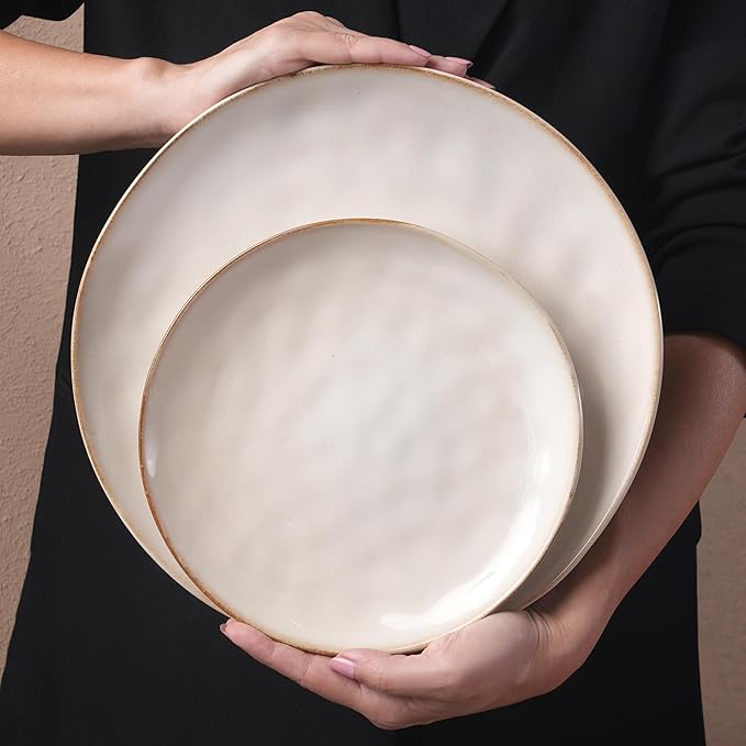 Karaca Aria Reactive Tableware Set for 6 People, 24 Pieces, Beige, Dining Tableware, Unique in The Foreground, Natural Colours, Cleanable and Durable