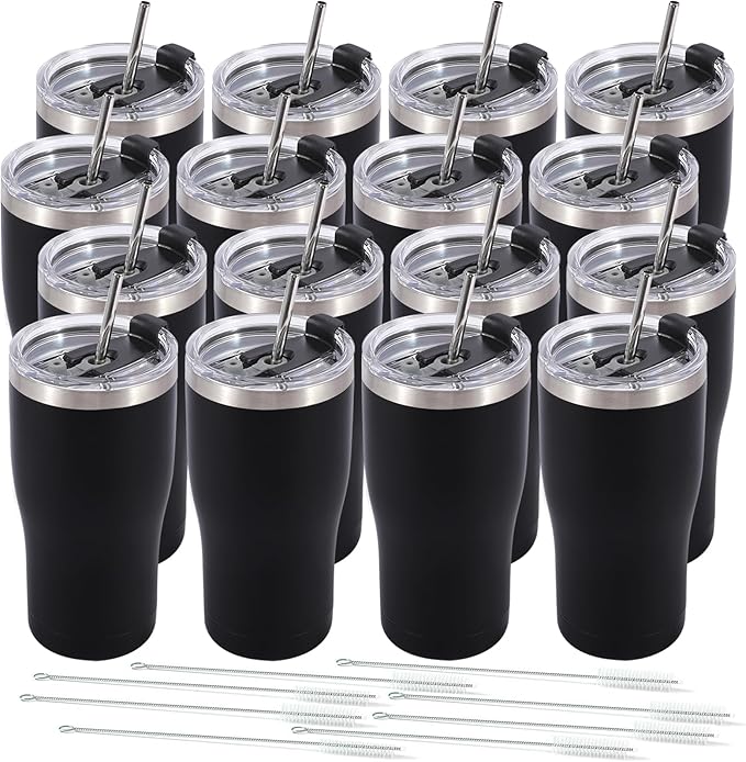 Dongni 20oz Tumbler with Lid Stainless Steel Tumblers Bulk, Double Wall Vacuum Insulated Coffee Travel Mug Powder Coated Tumbler（Black 16 pack）