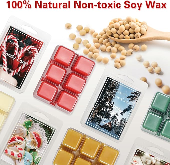 Maracco Christmas Scented Wax Melts, Soy Wax Cubes for Wax Warmer, Wax Melts Wax Cubes Xmas Winter, 6 x2.5oz