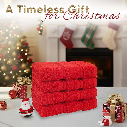 American Soft Linen Luxury Washcloths for Bathroom, 600 GSM 100% Cotton 4 Piece Turkish Wash Cloth Set, 13x13 in Soft Rags for Body and Face, Red Washcloths