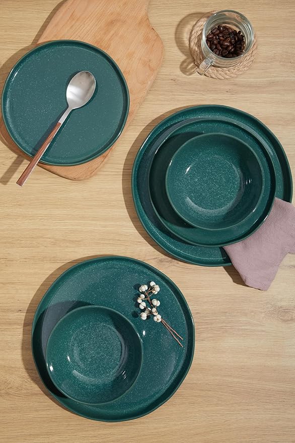 24-Piece Ceramic Dinnerware Set,Moss Green Plates and Bowls Set for 8 – Naturally Elegant Dish Set for Serene Hosting & Everyday Harmony