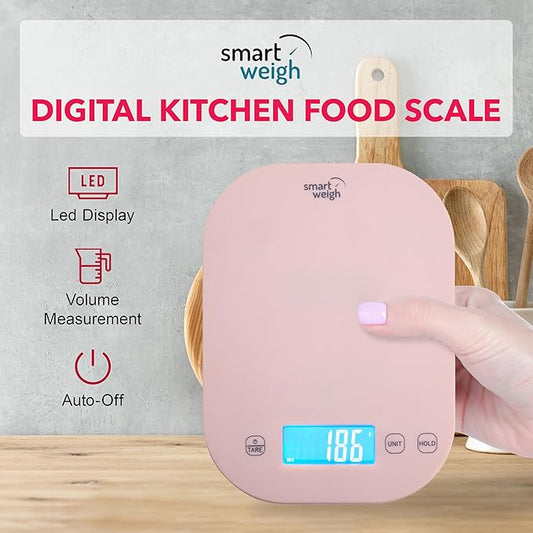 Smart Weigh Pink Digital Kitchen Scale for Cooking, Weight Loss, Calorie Tracking, Baking, Food Portion Control, and Meal Prep - Accurate Measurements in Grams and Ounces