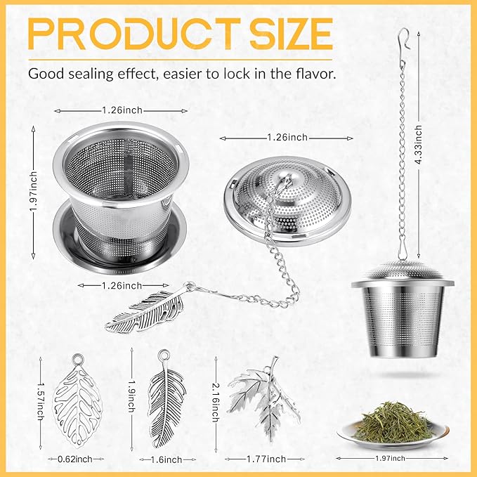 3 Sets Tea Infusers Steeper for Loose Leaf Tea Holder Stainless Steel Tea Ball Mesh Strainer Filters with Drip Trays and Pendant(Forest Style)