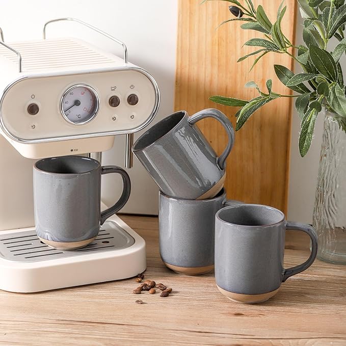 Coffee Mugs Set of 4,Ceramic 13 OZ Coffee Cups with Big Handle,Stoneware Large Tea Cups for Hot Beverages,Yogurt,Cappuccino,Latte,Gift for Mom and Dad,Dishwasher Safe & Microwave Safe,Gray