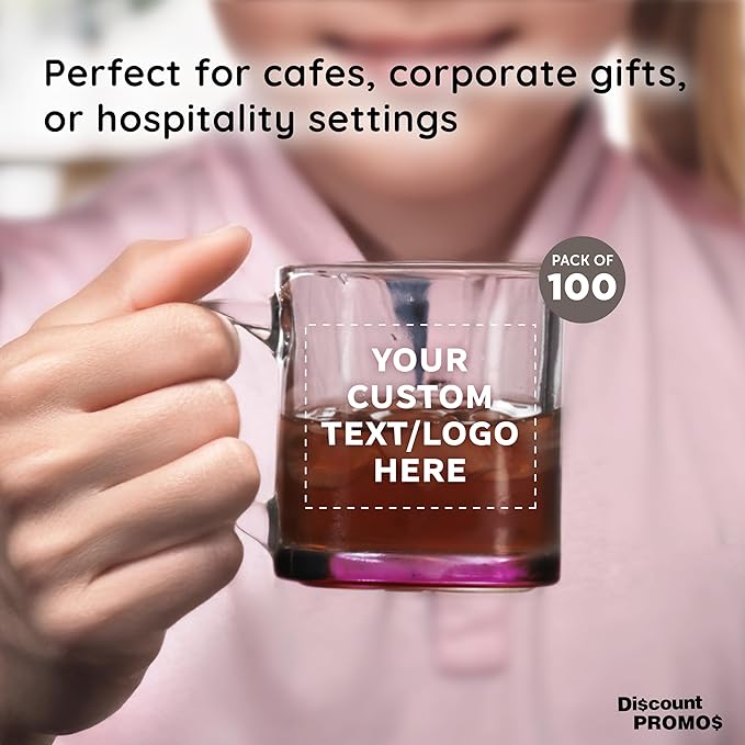 Custom Libbey Clear Glass Coffee Mugs 13 oz. Set of 100, Personalized Bulk Pack - Perfect for Coffee, Tea, Espresso, Hot Cocoa, Other Beverages - Pink Bottom