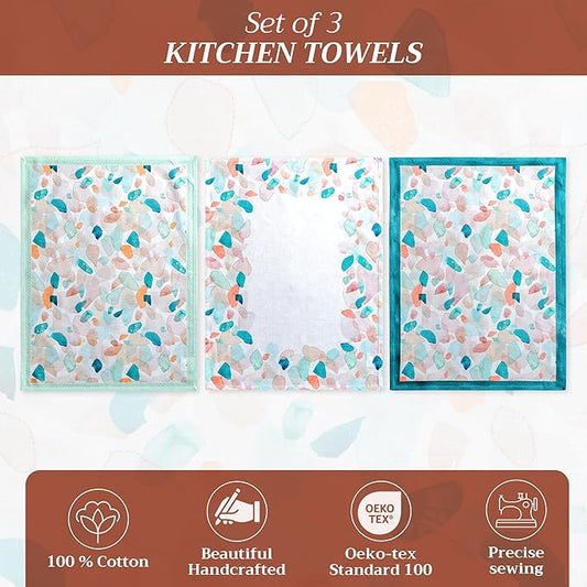 Maison d' Hermine Kitchen Towels Set of 3 100% Cotton 27.50" x 20" Reusable Cloth Tea Dish Towels Absorbent with Hanging Loop for Kitchen, Home, Dining, Cocktail Parties Spring/Summer (Summer Picnic)
