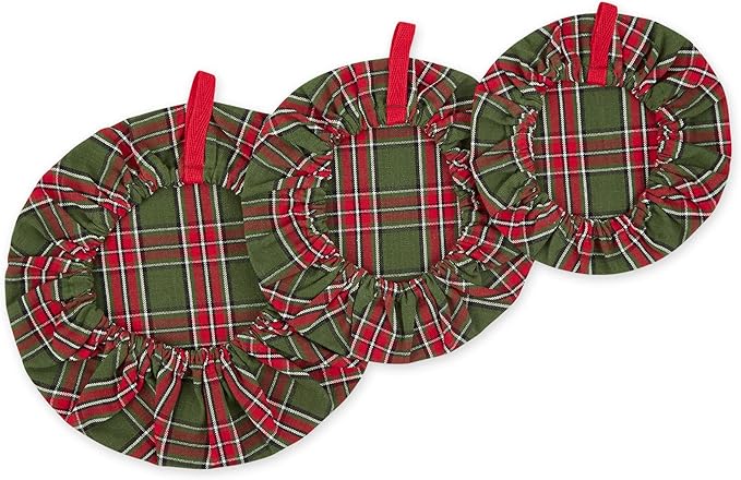 DII Reusable Cloth Bowl Cover Collection Machine Washable, Cotton with Elastic Stretch for Food Storage, 10.25"/8.25"/7.5" Diameter, O' Christmas Tree Plaid, 3 Piece