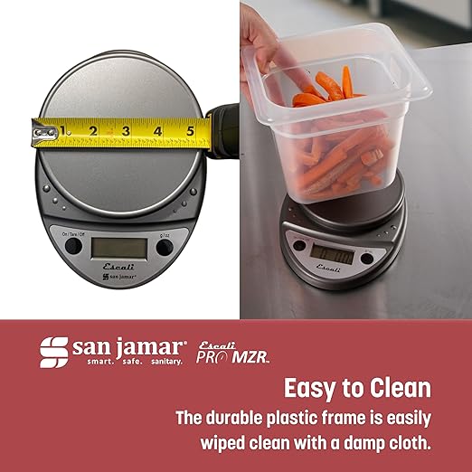 San Jamar Escali Digital Kitchen Scale, 11 lb Capacity, Tare Function, Precise Readout, Compact 8.5" x 6", Metallic Plastic (Model SCDG11M)