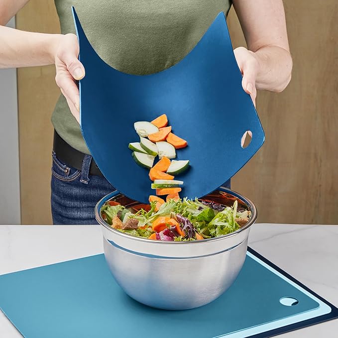 Tovolo Elements Flexible Cutting Mats, Large Kitchen Mat Set of 4 Assorted Colors, Food Meal Prep Flexible Cutting Boards for Kitchen, BPA-Free Plastic Cutting Board, Dishwasher-Safe Cutting Mats
