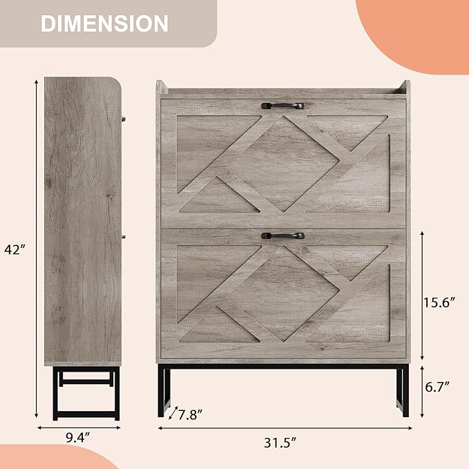 Nicetree Shoe Cabinet Storage for Entryway,Narrow Shoe Storage Cabinet, Space-Saving Shoe Organizer Cabinet, Vertical Entryway Solution for Foyer, Mudroom, Gray