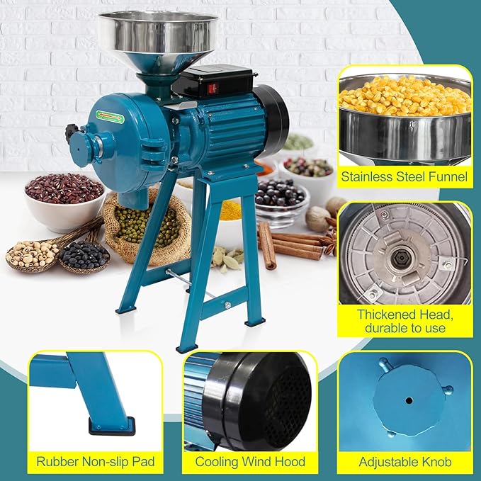 NAIZEA Grain Mills Wet Dry Cereals Grinder, Electric Corn Grain Mill Grinders, Heavy Duty 3000W 110V Commercial Grain Machine, Wheat Feed Flour Mill with Funnel (Dry & Wet Grinder)