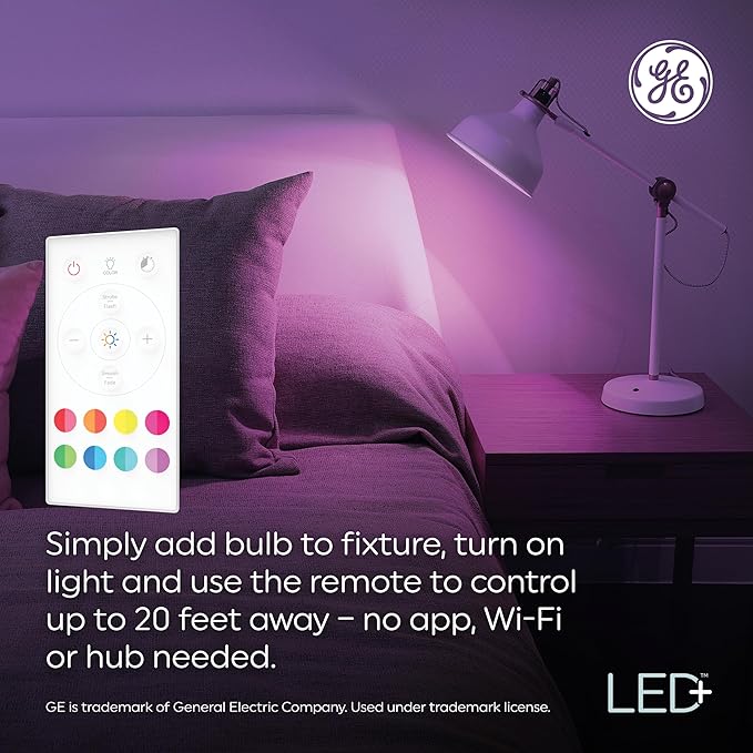 GE LED+ Color Changing LED Light Bulbs with Remote, 8.5W, No App or Wi-Fi Required, BR30 Indoor Floodlights (3 Pack)