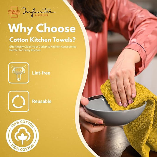 Infinitee Xclusives Premium Kitchen Towels - [Pack of 12] 100% Cotton Kitchen Hand Towels (15 x 25 Inches) - Dish Towels for Kitchen |Radiant Yellow|