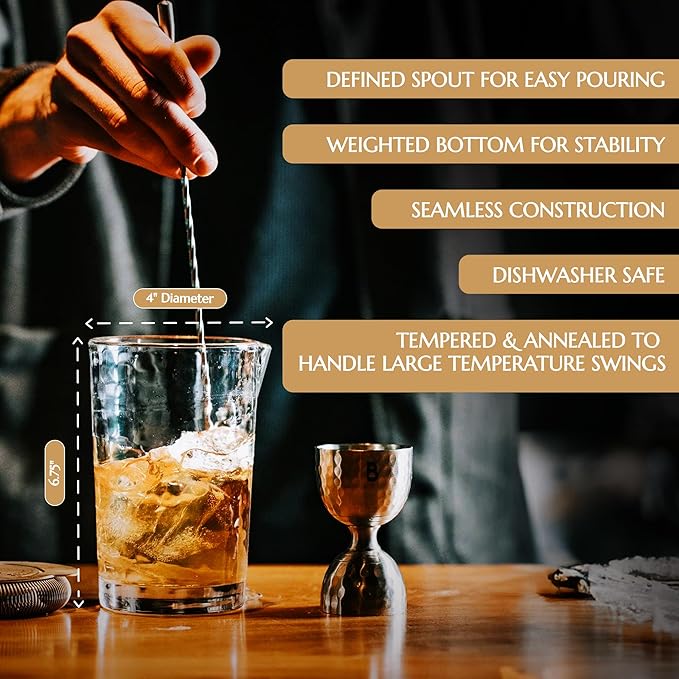 4 Piece Cocktail Kit by Bull In China - Premium Bartender Gift Set Includes Flagship Mixing Glass, 12 inch Barspoon, Bell Jigger & Hawthorne Strainer For Professional & Home Bars (Gunmetal Black)