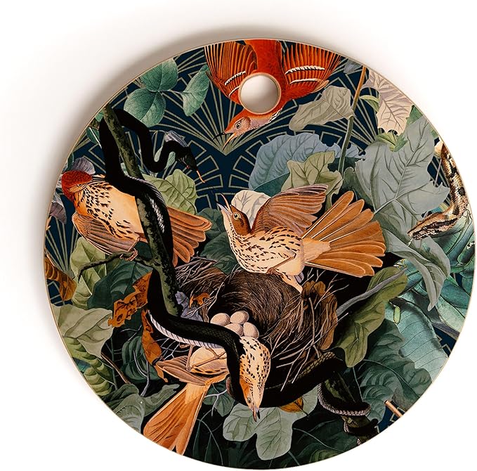 Society6 Bamboo Cutting Board- Kitchen Decor by Burcu Korkmazyurek - Unique Cutting Boards for Kitchen, 11.5" x 11.5" x 0.5", Birds And Snakes