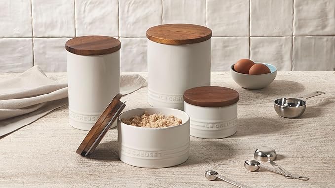 Le Creuset Signature Salt Cellar and Storage Canister with Wood Lid, 7 oz., Peche