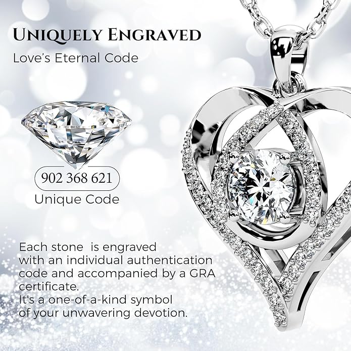 Heart Pendant Necklace for Her Moissanite Lab-Created Gem Jewelry for Women I Love You S925 Sterling Silver Gifts to Wife Girlfriend Mom Daughter Anniversary Birthday Christmas Valentines Day