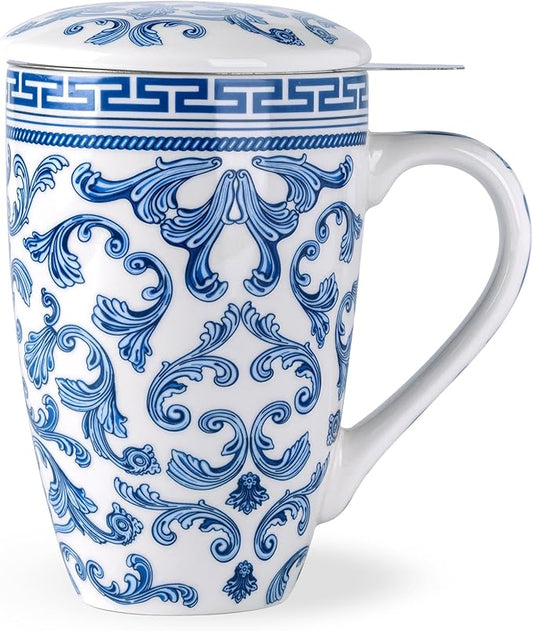 AmorArc Porcelain Tea Mug with Infuser and Lid, 18 Oz Tea Cup with Handle for Loose Leaf Tea, Gift for Tea Lovers of Men and Women