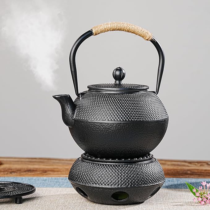 Sungmor Japanese Cast Iron Teapot - Traditional Tetsubin Tea Kettle with Stainless Steel Infuser, Heat Retaining Loose Leaf Teapot for Stove or Tea Ceremony, 42 oz/1200 ml, Black