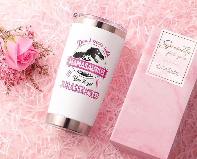 Gifts for Mom, Christmas Gifts from Daughter Son, 20 OZ Tumbler Best Birthday Gifts for Mama Mother-in-Law Wife Mother to Be, Mamasaurus Insulated Cup with Handle New Mom Gift for Wife from Husband