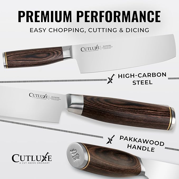 Cutluxe Nakiri Knife – Ultra Sharp 7" Vegetable Japanese Knife for Chopping, High Carbon Stainless Steel Blade, Full Tang Pakkawood Handle – Shinobi Series