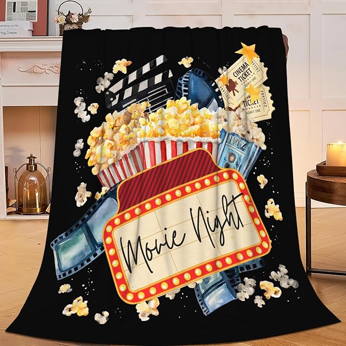 Movie Blanket Popcorn Gifts for Girls Boys Movie Theater Throw Blankets Cozy Plush Fleece Decor Flannel Fuzzy for Women Men 80"X60"