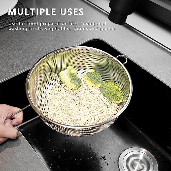 Metal Fine Mesh Strainer and Colander for Kitchen with Handle, Stainless Steel Pasta Strainer/Kitchen Funnel/Collander/Sifter for Strain/Wash Vegetables, Fruits, Spaghetti, Rice (7.8＂)