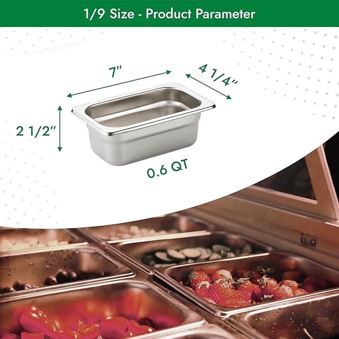 HECMAC 6 Pack Anti-Jam Hotel Pans, 1/9 Size 2-1/2 Inch Deep, Commercial Stainless Steel Chafing Steam Table Pan, Catering Storage Metal Food Pan