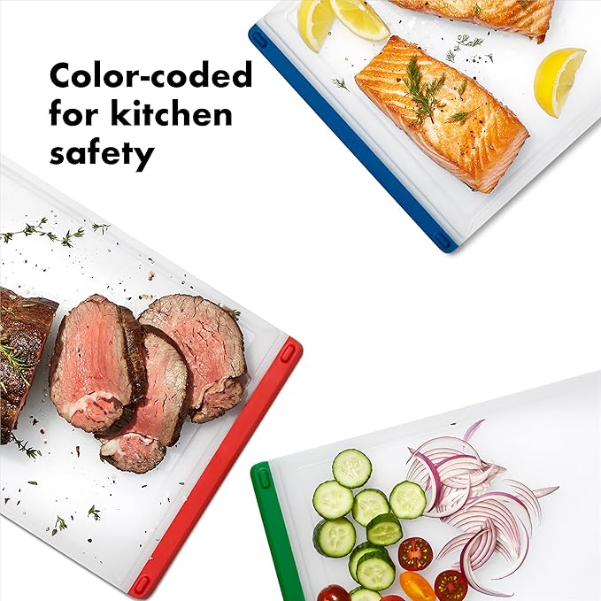 OXO Good Grips 3-Piece Plastic Everyday Cutting Board Set - Red, Green, Blue