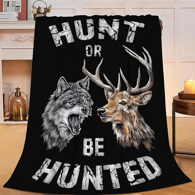 Hunting Blanket Gifts for Men Dad Wolf Deer Throw Blankets Cozy Plush Fleece Hunters Decor Flannel Fuzzy for Couch Chair Bed 50"X40"