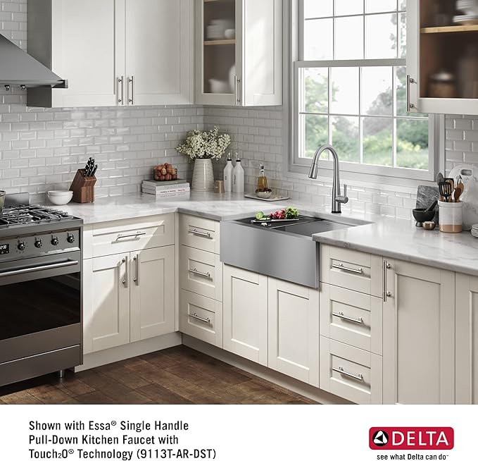 DELTA FAUCET Rivet 30-inch Workstation Farmhouse Apron Front Kitchen Sink Undermount 16 Gauge Stainless Steel Single Bowl with WorkFlow Ledge and Kit of 5 Accessories, 95C9031-30S-SS