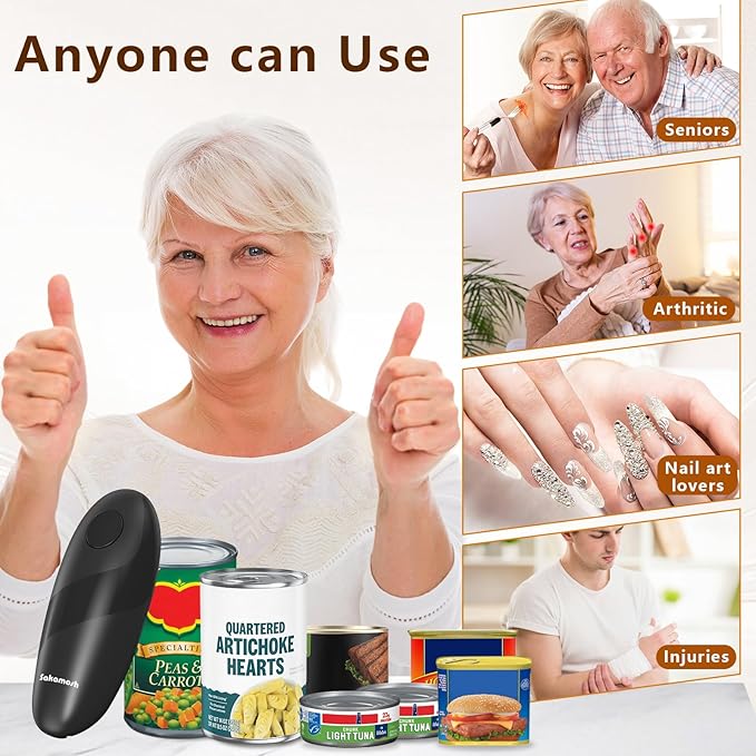 Electric Can Opener Smooth Edge, Battery Operated Kitchen Can Opener for Seniors with Arthritis, One Touch Side Cut Fits Most Can Sizes, Left-handed Friendly, Ideal Holiday Gift