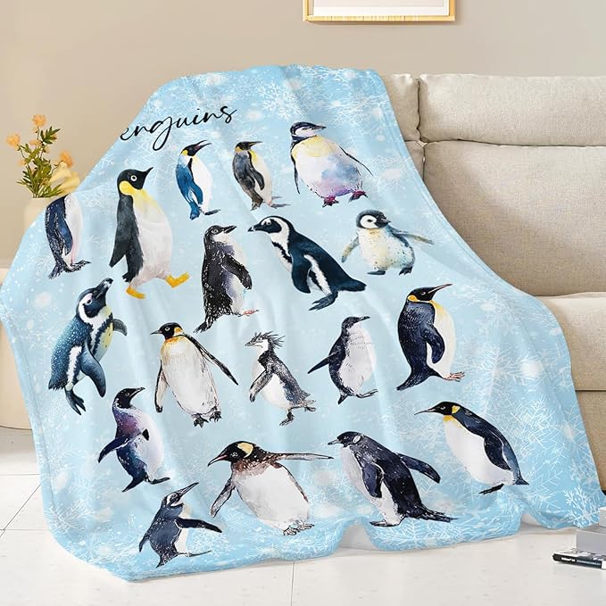 Penguin Blanket Gifts for Girls Boys Penguins Throw Blankets Cozy Plush Fleece Flannel Fuzzy for Women Men Decor 60"X50"