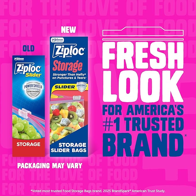 Ziploc Quart Food Storage Bags, Stand-Up Bottom, Easy to Fill, 100 Count (Packaging May Vary)