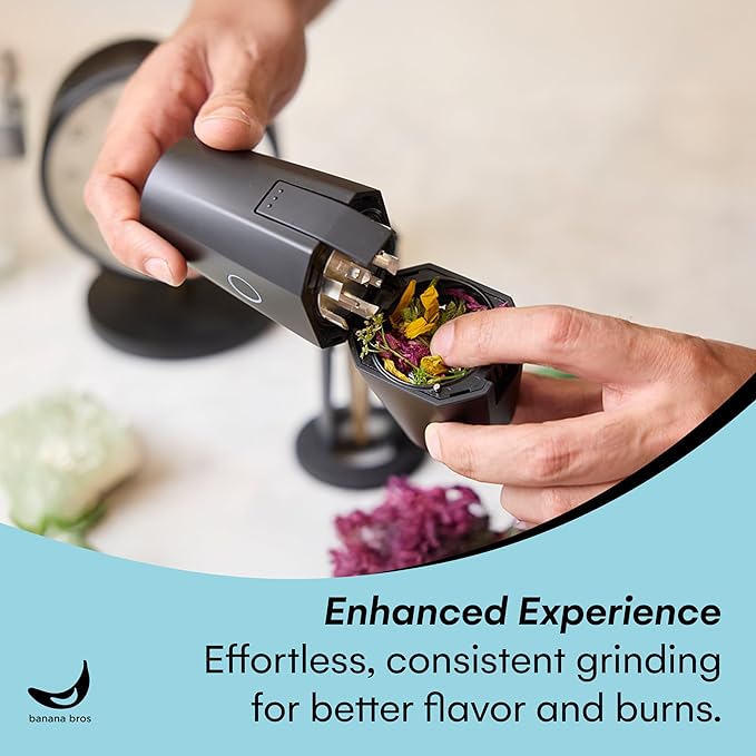 Banana Bros OTTO Electric Smart Spice Grinder - Automatic Herb Grinder with Smart Technology - Rechargeable via USB - Portable Milling for Dry Herbs and Spices - Black - No Carrying Case