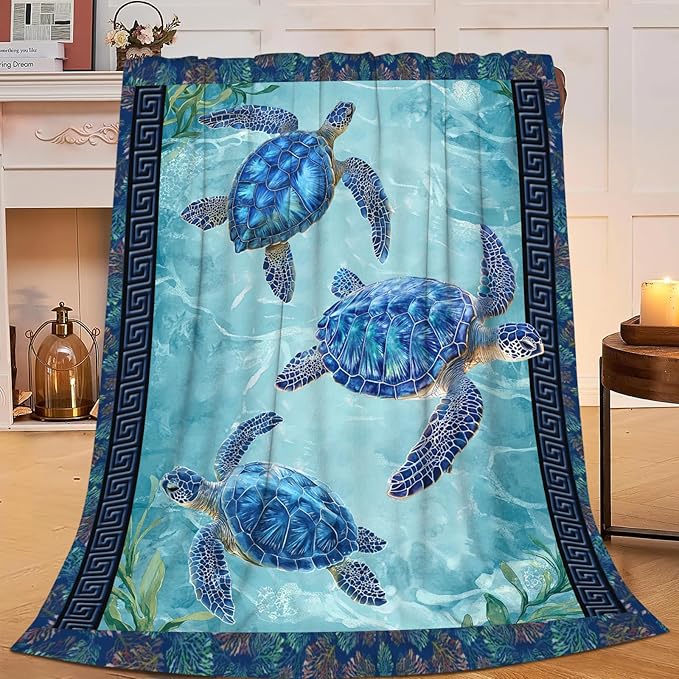 Sea Turtle Blanket Gifts for Girls Boys Ocean Turtles Throw Blankets Cozy Plush Fleece Flannel Fuzzy for Women Men Decor 80"X60"