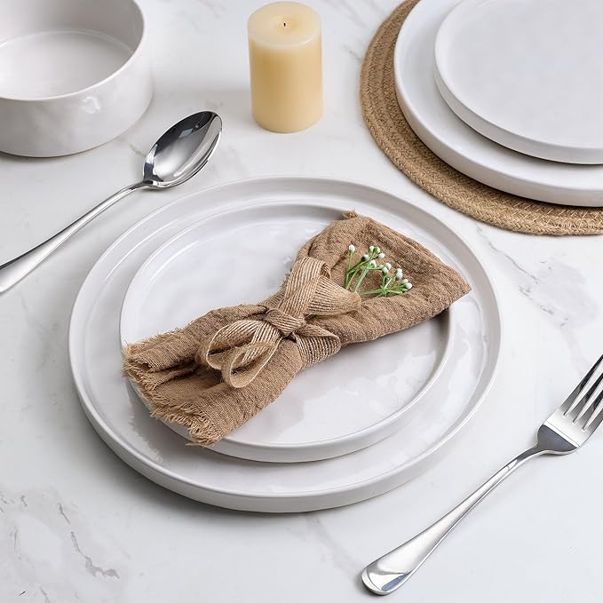 LIANYU 6 Piece Stoneware Dinnerware Sets for 2, Kitchen Plates and Bowls Dishes Sets, Speckled Dinner Ware Dishware, Chip and Scratch Resistant, Microwave & Dishwasher Safe, Polar White