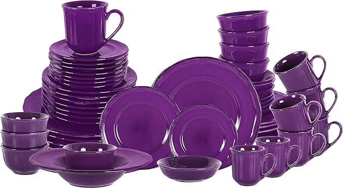 56pc Dinnerware Set, Plate and Bowl Set, Stoneware Dishes Set for 8, Microwave and Dishwahser Safe, Scratch Resistant, French Countryside Speckled Antique Purple